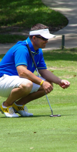 Joe Alfieri lines up a putt on the 18th at the Florida State Golf Association Mid-Amateur Championship.  Photo by Bill Van Smith..JPG